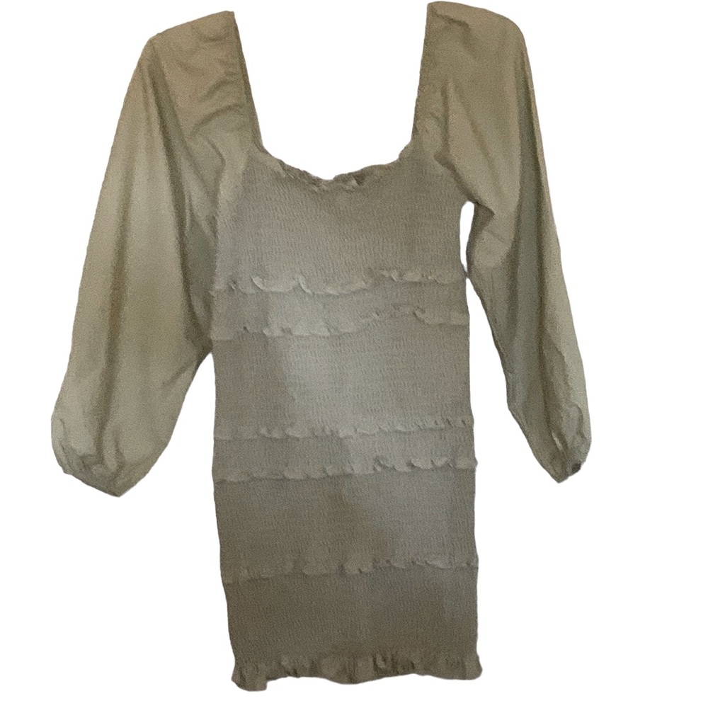 Topshop shirred bodycon dress with balloon sleeves, light green - Picture 3 of 8